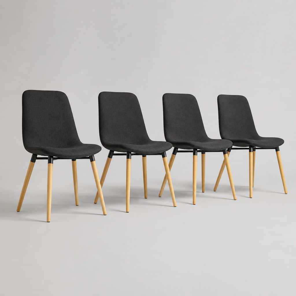 Lot de 4 chaises 4 pieds bois clair et métal noir