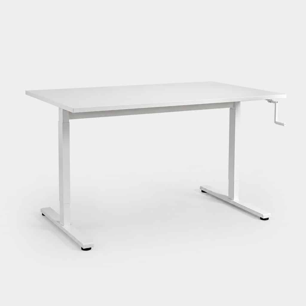 Bureau assis-debout à manivelle 120 cm plateau blanc
