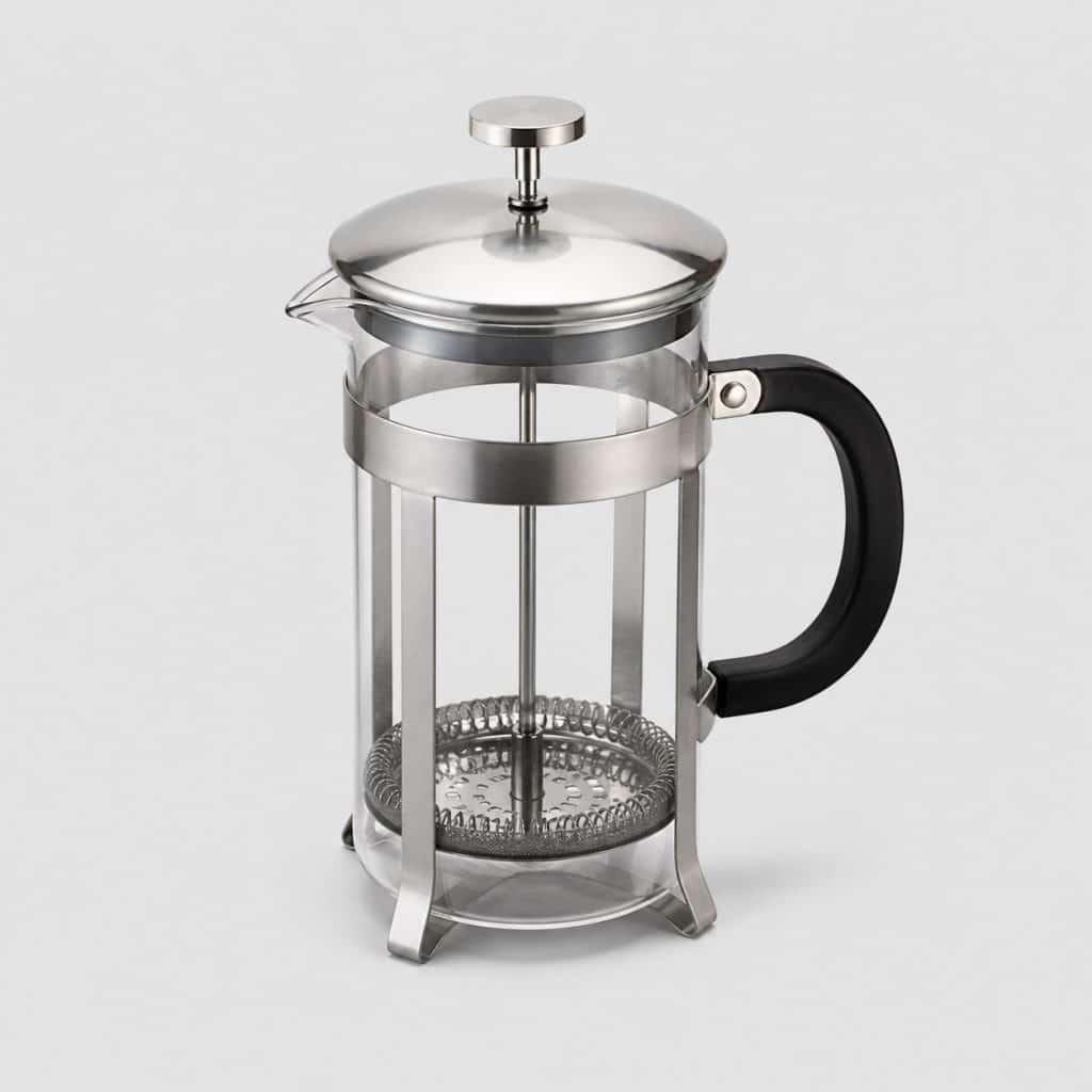 Cafetière à piston en verre borosilicate et inox