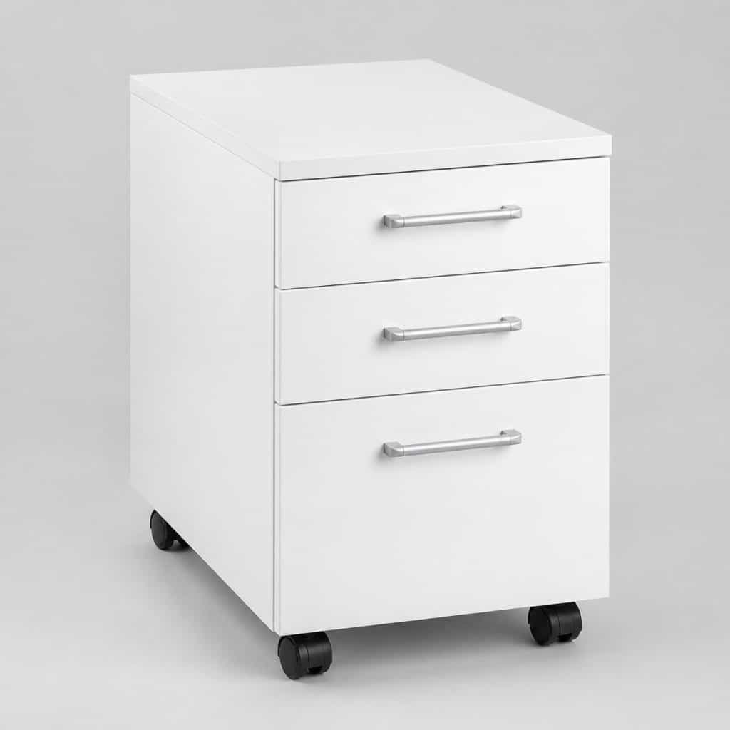 Caisson de bureau blanc laqué à trois tiroirs