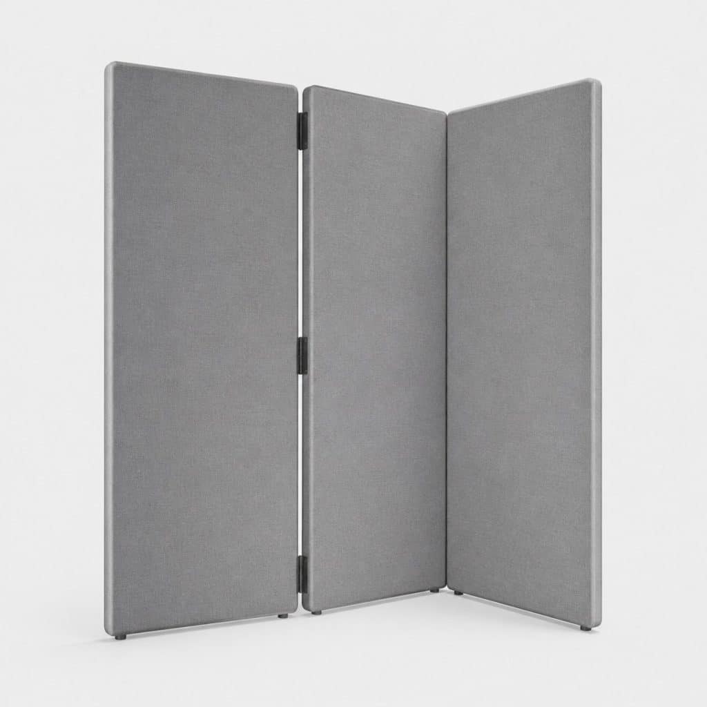 Cloison acoustique pliable à trois panneaux, gris