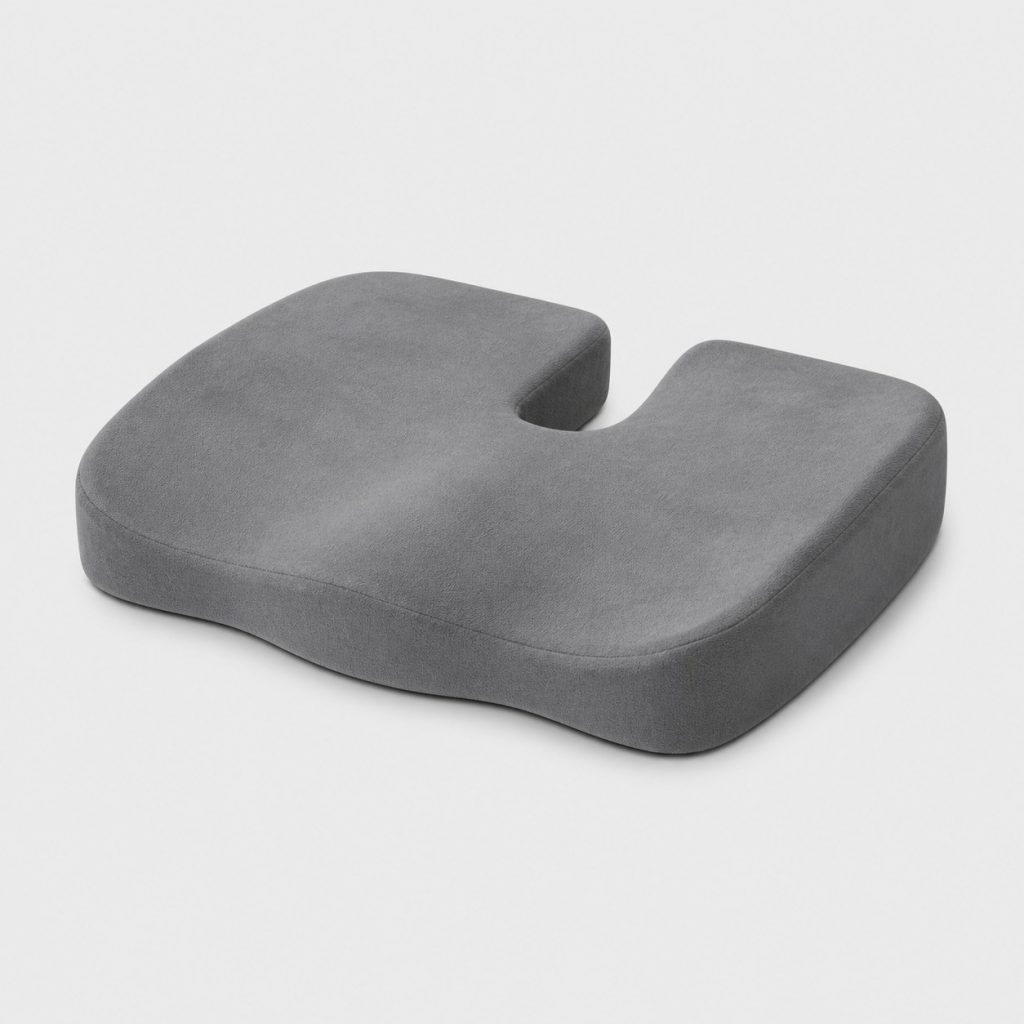 Coussin d'assise ergonomique gris, découpe en U