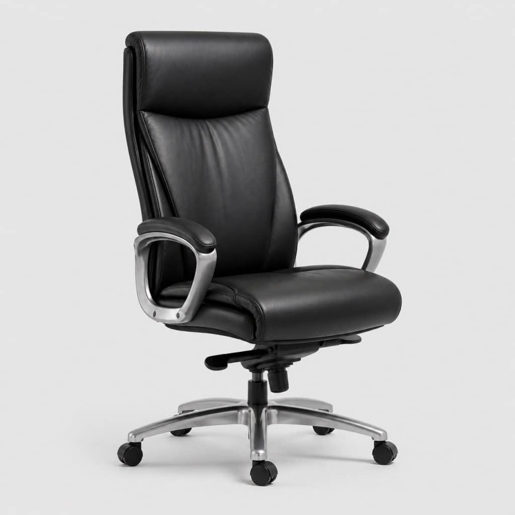 Fauteuil de direction en cuir noir, dossier haut