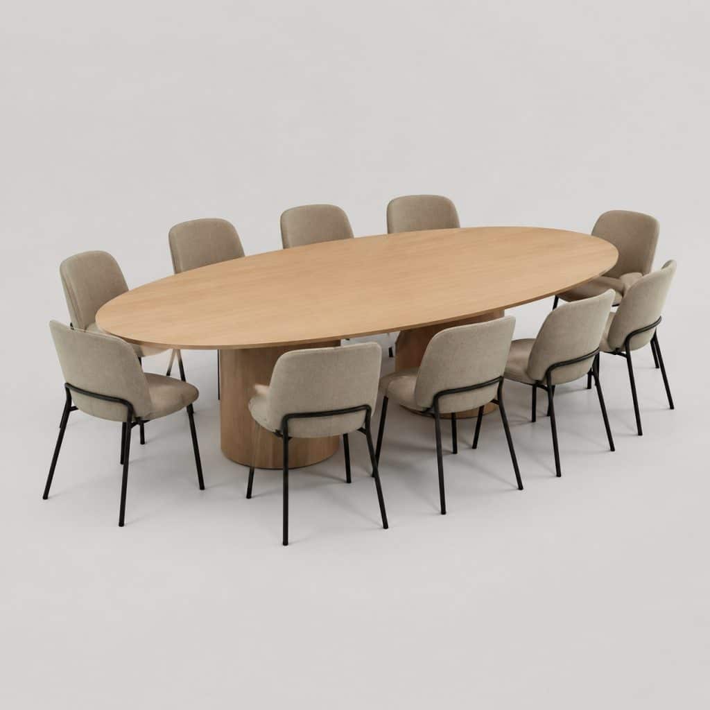 Table de réunion ovale 240 cm en bois clair