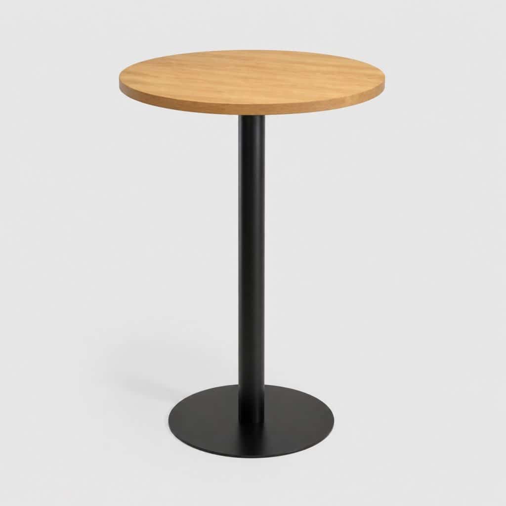 Table haute de réunion debout, plateau rond bois clair
