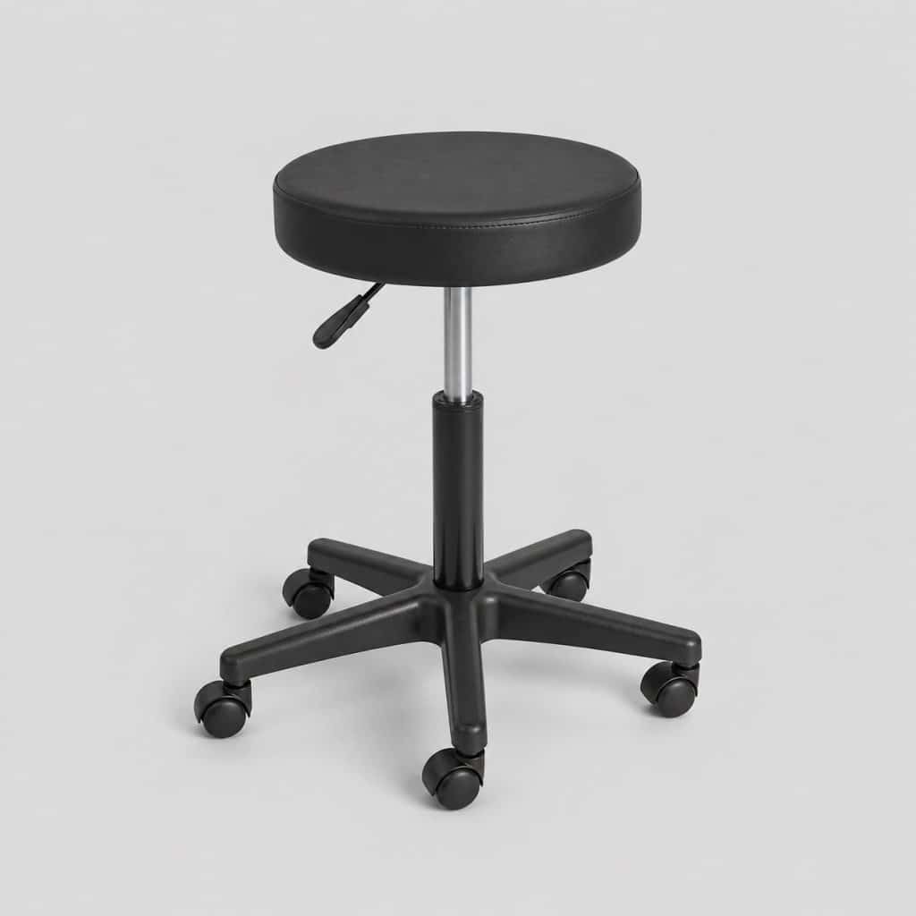 Tabouret d'atelier noir, embase étoile métallique