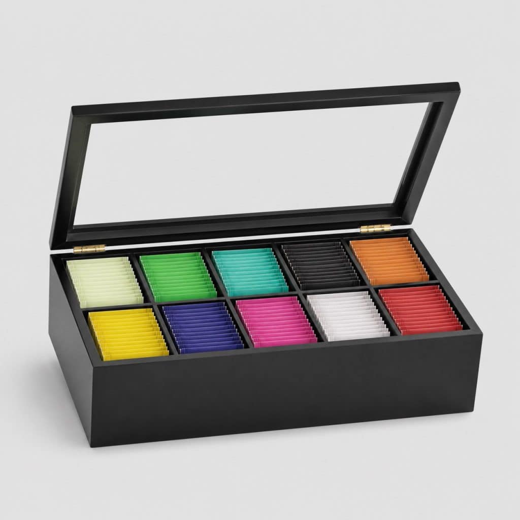 Boîte de thé assortiment, 100 sachets compartimentés