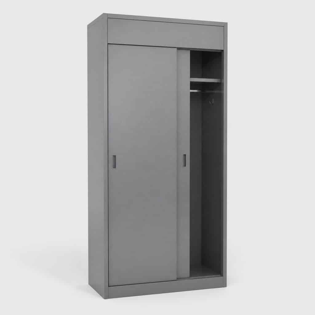 Vestiaire métallique gris à portes coulissantes